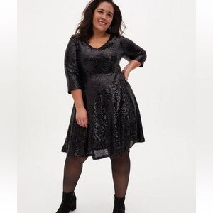 Torrid Black Sequin Skater Mini Dress